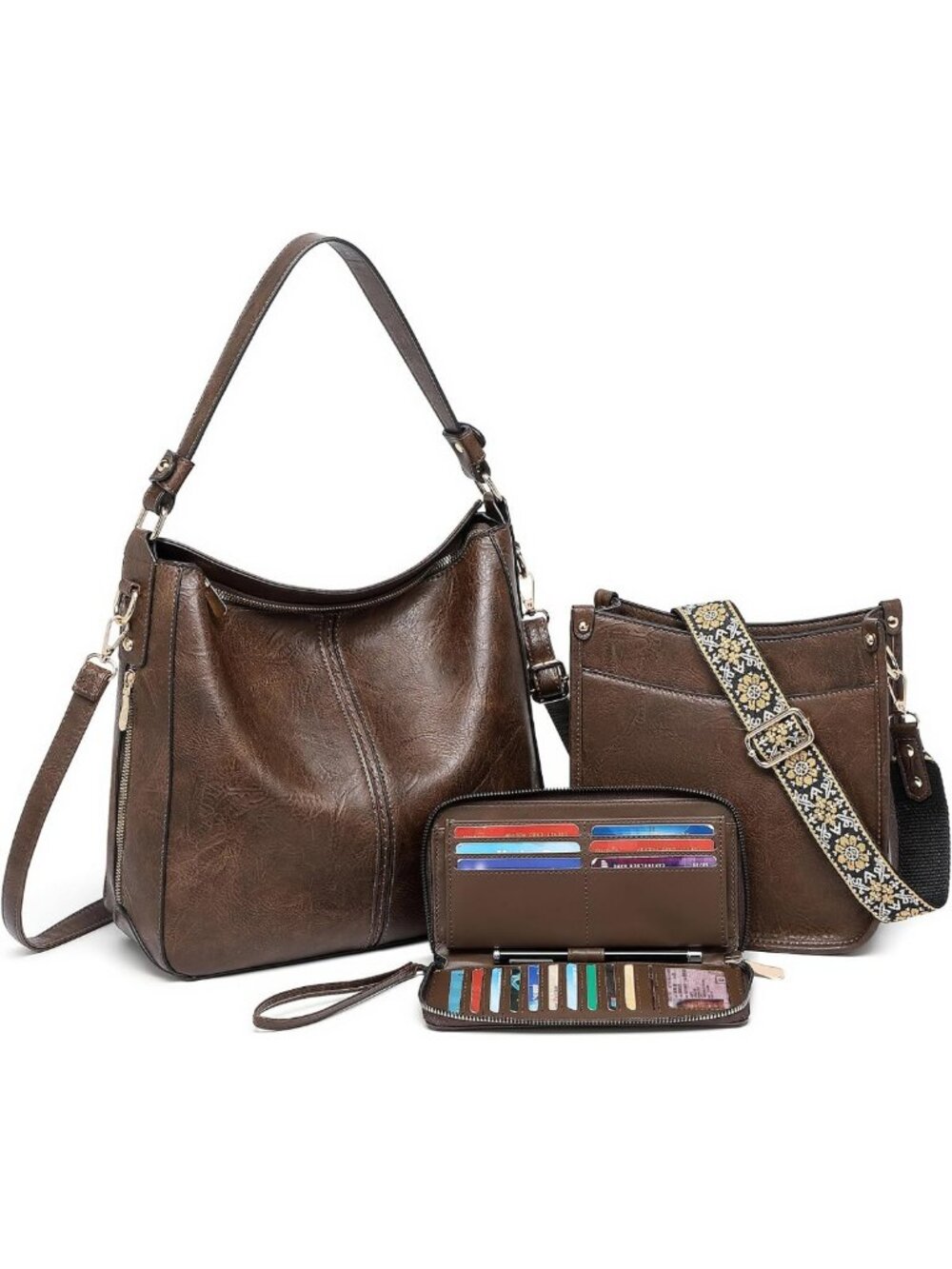 Stylish 3PC Vegan Leather Crossbody & Shoulder Bag Set for Women - Trendy Purses
